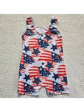 TENVDA Girls Gymnastics Leotard Stars Stripes Stretchy Polyester/Spandex Blend